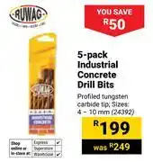 Builders Warehouse Ruwag 5 Pack Industrial Concrete Drill Bits 24392 offer
