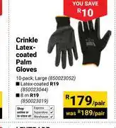 Builders Warehouse Crinkle Latex Coated Palm Gloves 850023052-Per Pair offer