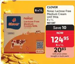 Makro CLOVER Nolac Lactose Free Medium Cream UHT Milk offer