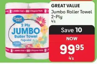 GREAT VALUE Jumbo Roller Towel 2-Ply 4's
