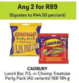 Makro CADBURY Lunch Bar, P.S. or Chomp Treatsize Party Pack offer