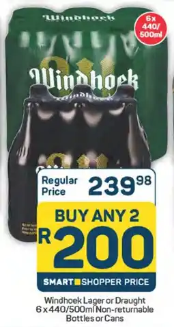 Pick n Pay Windhoek Lager or Draught Non-returnable Bottles or Cans offer