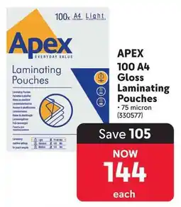 Makro Apex 100 A4 Gloss Laminating Pouches offer