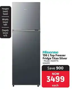 Makro Hisense Top Freezer Fridge Titan Silver offer