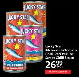 Oxford Freshmarket Lucky Star Pilchards in Tomato, Chilli, Peri Peri, or Sweet Chilli Sauce offer