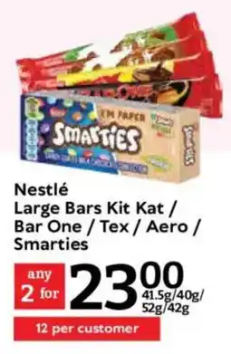 Oxford Freshmarket Nestlé Large Bars Kit Kat/ Bar One/ Tex/ Aero/ Smarties offer