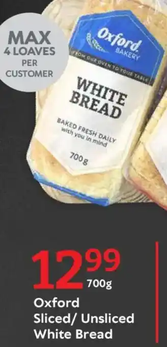 Oxford Freshmarket Oxford Sliced/ Unsliced White Bread offer