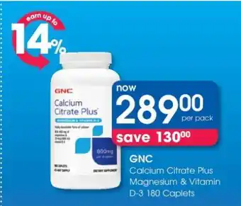 GNC Calcium Citrate Plus Magnesium & Vitamin D-3 180 Caplets