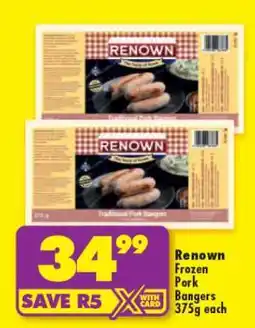 Shoprite Renown Frozen Pork Bangers 375g each offer