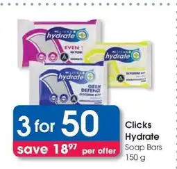 Clicks Clicks Hydrate Soap Bars 150 g offer