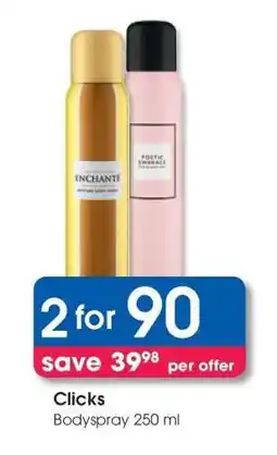 Clicks Clicks Bodyspray 250 ml offer