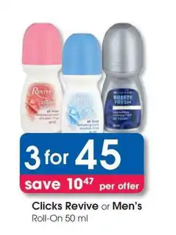 Clicks Clicks Revive or Men's Roll-On 50 ml offer