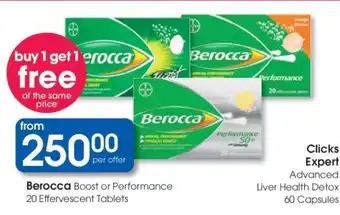 Clicks Berocca Boost or Performance 20 Effervescent Tablets offer