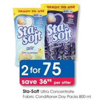Clicks Sta-Soft Ultra Concentrate Fabric Conditioner Doy Packs 800 ml offer