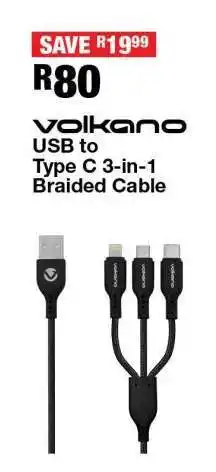 OK Furniture Volkano USB to Type C 3-in-1 Braided Cable offer