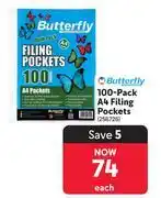 Makro Butterfly 100 Pack A4 Filing Pockets 256726 offer