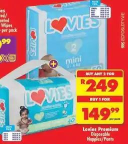 Shoprite Lovies Premium Disposable Nappies/ Pants offer