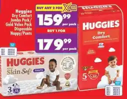 Shoprite Huggies Dry Comfort Jumbo Pack/ Gold Value Pack Disposable Nappy/ Pants offer