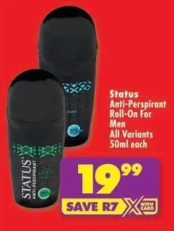 Shoprite Status Anti-Perspirant Roll-On For Men All Variants offer
