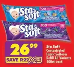 Shoprite Sta Soft Concentrated Fabric Softener Refill All Variants offer