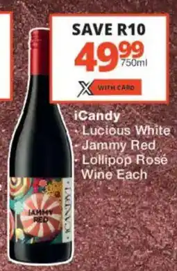 Checkers Liquor Shop iCandy Lucious White, Jammy Red, Lollipop Rosé Wine offer