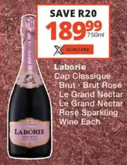 Checkers Liquor Shop Laborie Cap Classique, Brut, Brut Rosé, Le Grand Nectar, Le Grand Nectar Rosé Sparkling Wine offer