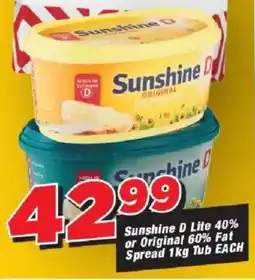 OK Grocer Sunshine D Lite 40% or Original 60% Fat Spread Tub offer