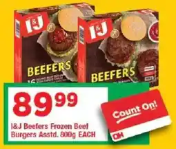OK Grocer I&J Beefers Frozen Beef Burgers offer