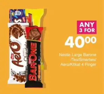Save Hyper Nestle Large Barone/ Tex/ Smarties/ Aero/ Kitkat 4 Finger offer
