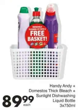 Save Hyper Handy Andy + Domestos Thick Bleach + Sunlight Dishwashing Liquid Bottle offer