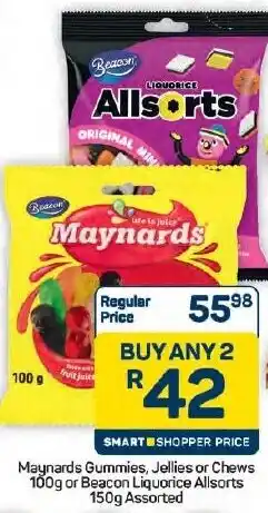 Pick n Pay Hypermarket Maynards Gummies, Jellies or Chews or Beacon Liquorice Allsorts Assorted offer