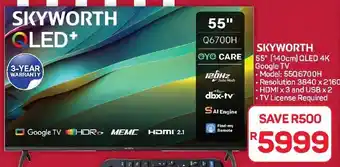 Skyworth 55" 140cm QLED 4K Google TV