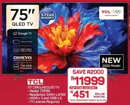 Pick n Pay Hypermarket TCL 75" 190cm QLED TV offer
