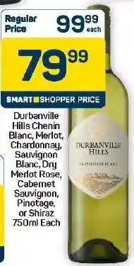Pick n Pay Hypermarket Durbanville Hills Chenin Blanc, Merlot, Chardonnay, Sauvignon Blanc, Dry Merlot Rose, Cabernet Sauvignon, Pinotage, or Shiraz offer