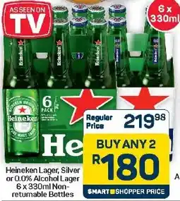Pick n Pay Hypermarket Heineken Lager, Silver or 0.0% Alcohol Lager Non-returnable Bottles offer
