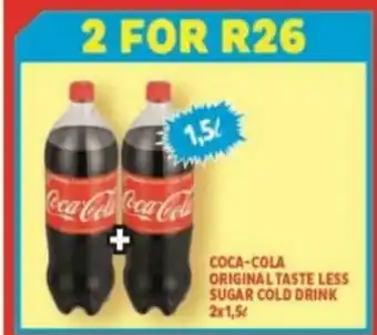 Usave Coca-Cola Original Taste Less Sugar Cold Drink 2 x 1.5L offer