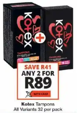 Checkers Kotex Tampons All Variants offer