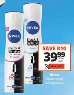 Checkers Nivea Deodorarit All Variants offer