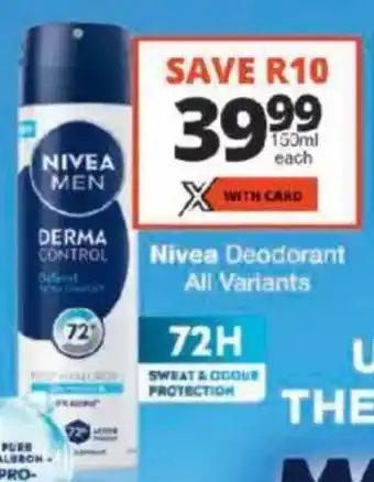 Checkers Nivea Deodorant All Variants offer