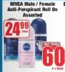Boxer Nivea Male/ Female Anti-Perspirant Roll On Assorted offer