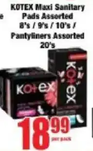 Boxer Kotex Maxi Sanitary Pads Assorted/ Pantyliners Assorted offer