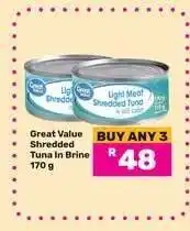 Game Great Value Shredded Tuna in Brine 170 g offer