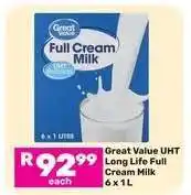 Game Great Value UHT Long Life Full Cream Milk-6 x 1L offer