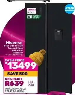 Game Hisense 541L Side-by-Side Freezer Fridge with Water Dispenser offer