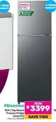 Game Hisense 154 L Top Mount Freezer Fridge (H225TTS) offer