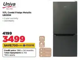 HiFi Corp Univa Combi Fridge Metallic UB155M offer