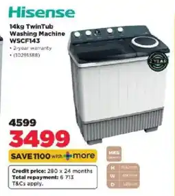 HiFi Corp Hisense TwinTub Washing Machine WSCF143 offer
