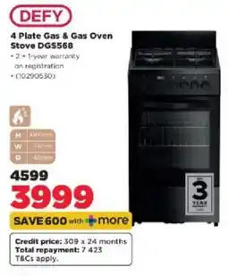 HiFi Corp Defy 4 Plate Gas & Gas Oven Stove DGS568 offer