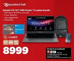 HiFi Corp Packard Bell Schumi LTE 14.1" AMD Ryzen 3 Laptop bundle offer