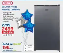 Incredible Connection Defy Bar Fridge Metallic DBF90M offer
